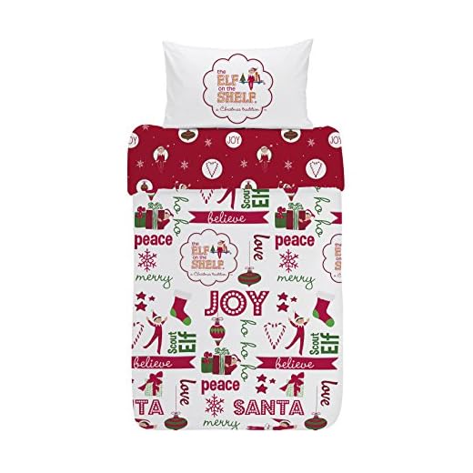 The Elf on the Shelf El Elfo en el Estante Joy Set de Funda de edredón, algodón Peinado, Multicolor, Cama Individual