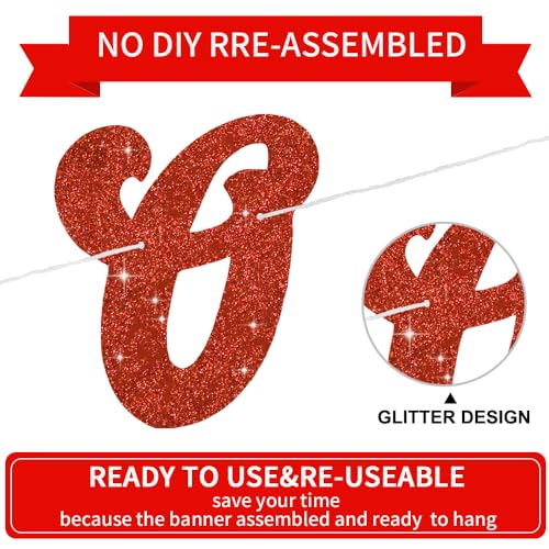 Image of BEISHIDA Glitter Red Older Wiser Hotter Banner with Star, Funny Birthday Banner 30th 40th 50th 60th 70th 80th Party Decorations