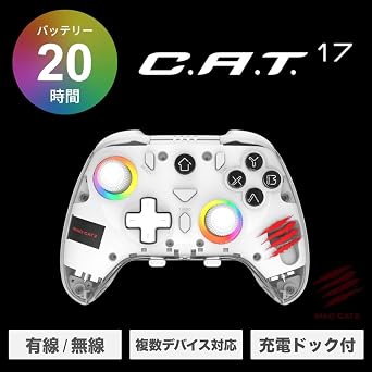 MAD CATZ C.A.T 17 Wireless Gaming Controller for PCS Switch/Switch 2 iOS & Android, Gamepad,Hall Effect Stick & Trigger,RGB Lighting,Metallic Rear Triggers Remappable Buttons,with Charging Dock