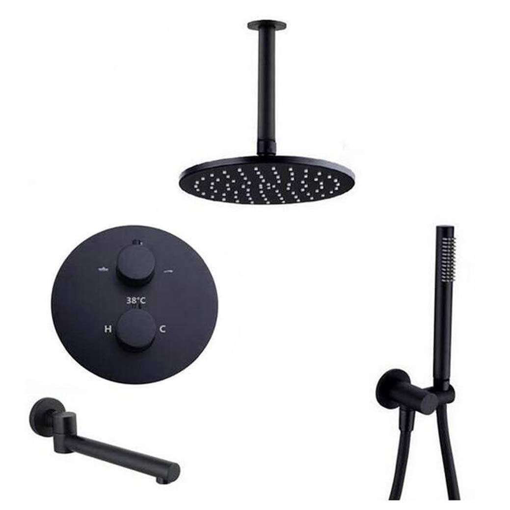 Douche thermostatique laiton noir avec mitigeur sécurisé et triple sortie eau