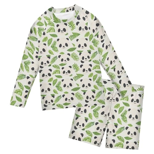 Cute Panda Toddler and Baby Boys' 2-Piece Swimsuit Trunk, Long Sleeve Rashguard Bathing Suit B0404206