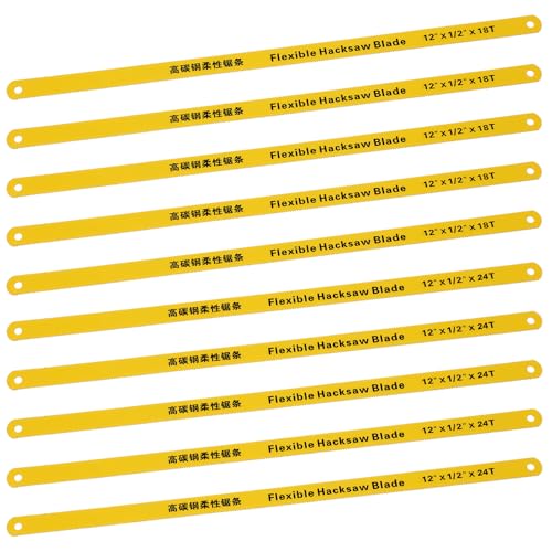 Hacksaw Blade 10 Pack 12' Hacksaw Replacement Blades Set 18T - 24T Carbon Steel Saw Blades with High-Speed Steel Teeth Jig Saw Blade fits Most Hacksaws Frames