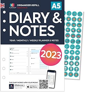 NBplanner 2023 Diary & Notes Organiser Refill Insert | Filofax A5 Compatible | Monday Start | UK Holidays