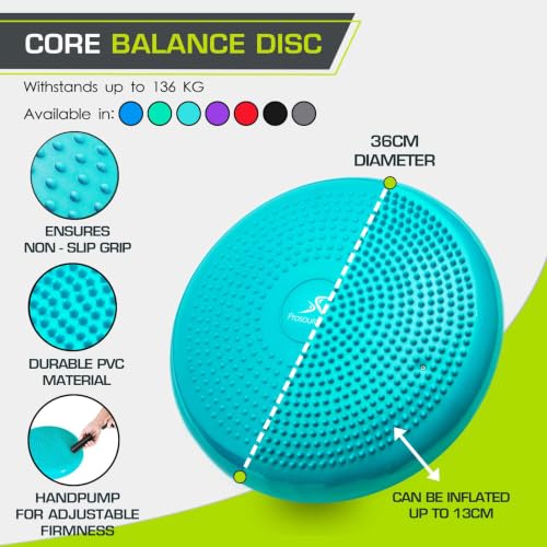 Image of ProsourceFit Core Balance Disc, Inflatable Wobble Cushion with Hand Pump, Dual-Textured Non-Slip Surface for Core, Balance, and Stability Training, 14-inch