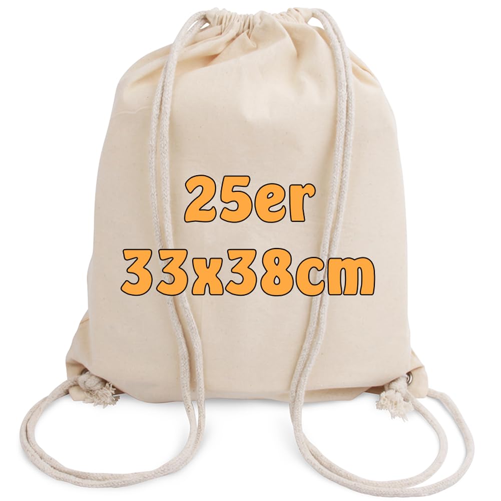 Cottonbagjoe - Zaino in cotone per bambini, piccolo, 33 x 38 cm, con cordoncino, colore naturale, sacca sportiva, sacca di iuta