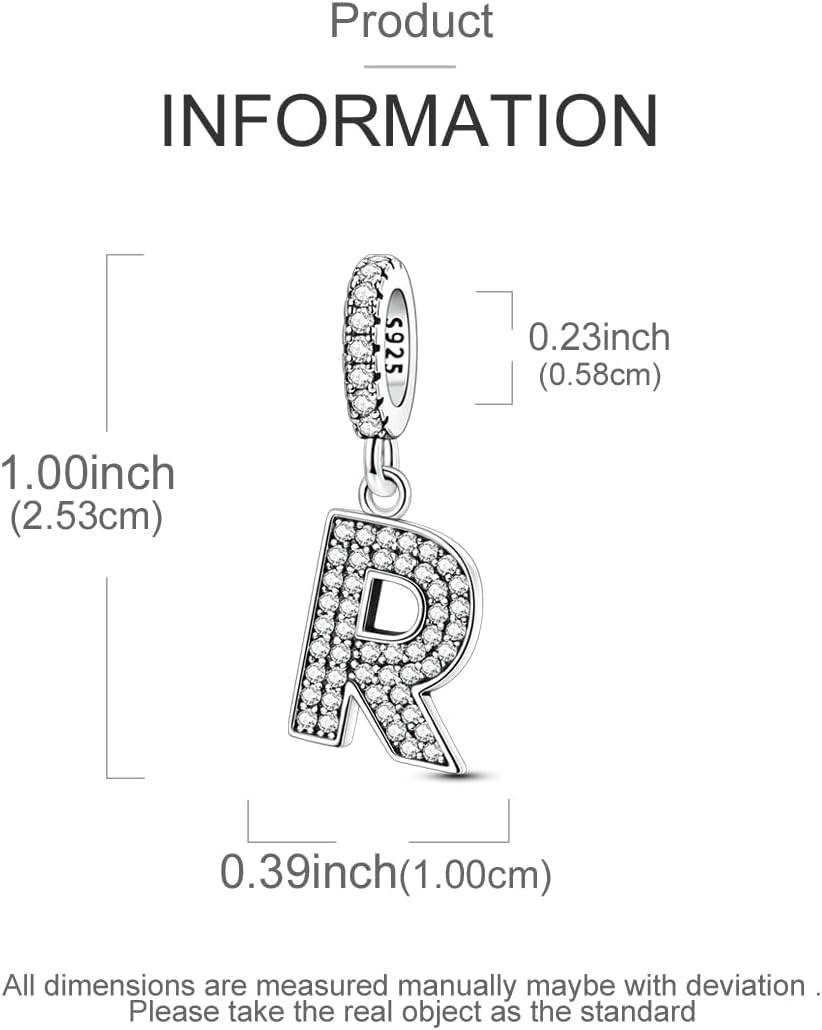 Hapour Letter 925 Sterling Silver Charm with Cubic Zirconia Alphabet A-Z Initial Dangle Charms Beads Pendent DIY Jewelry for Bracelets Necklace - Image 4