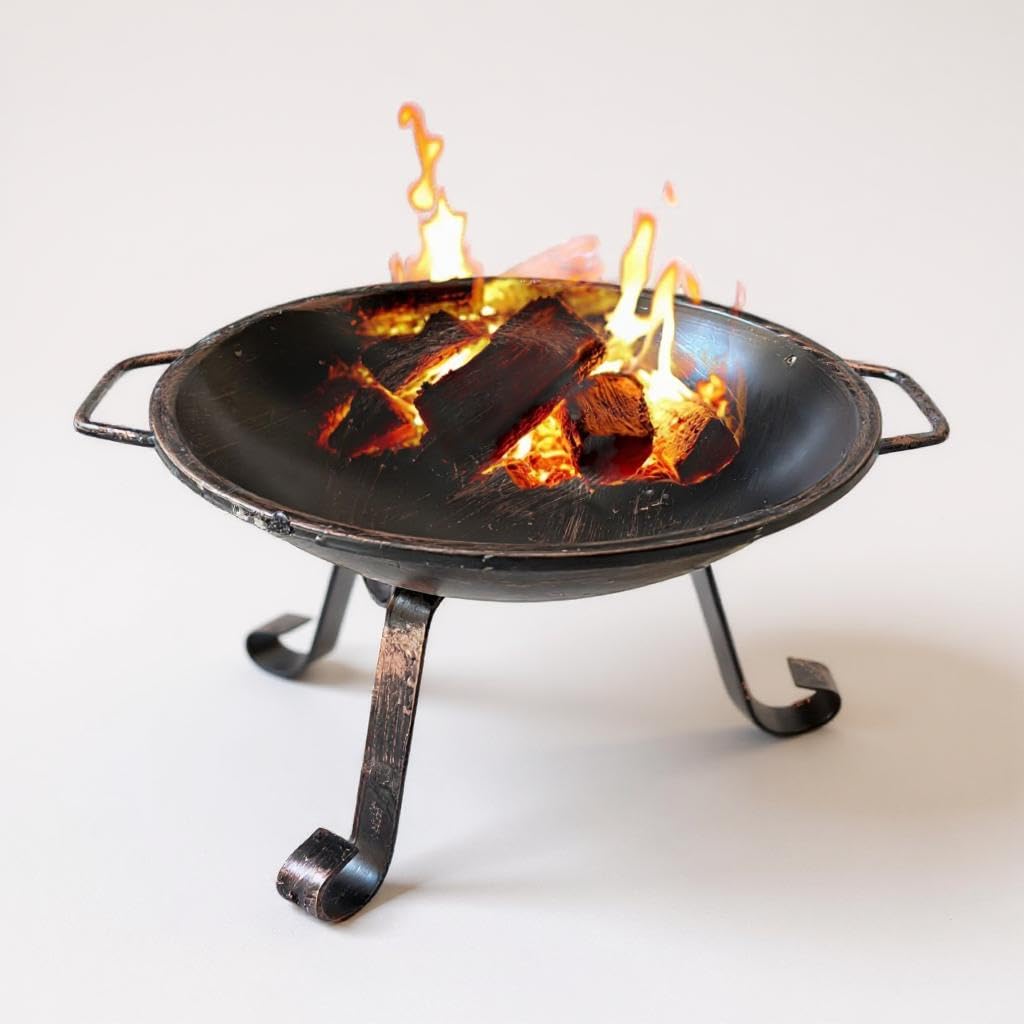 Braciere da Giardino in Ferro, 40 cm Diametro, 27 cm Altezza, Braciere con manici per Fuoco da Esterno e Interno (Rame)