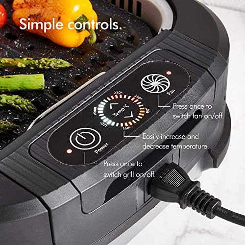 VonShef Electric Grill Smokeless  Indoor Grill 1500W for Barbecue with Temperature Control 120-230°C, Removable Non-Stick BBQ Plate, Drip Tray & Extraction Fan, Ideal for Meats, Veg & Fish  Black