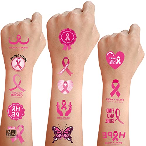 Breast Cancer Tattoo Breast Cancer Awareness Temporary Stickers 66 Pcs Pink Ribbon Waterproof Tattoo Sticker Foundation Event Walk Run #TOP15