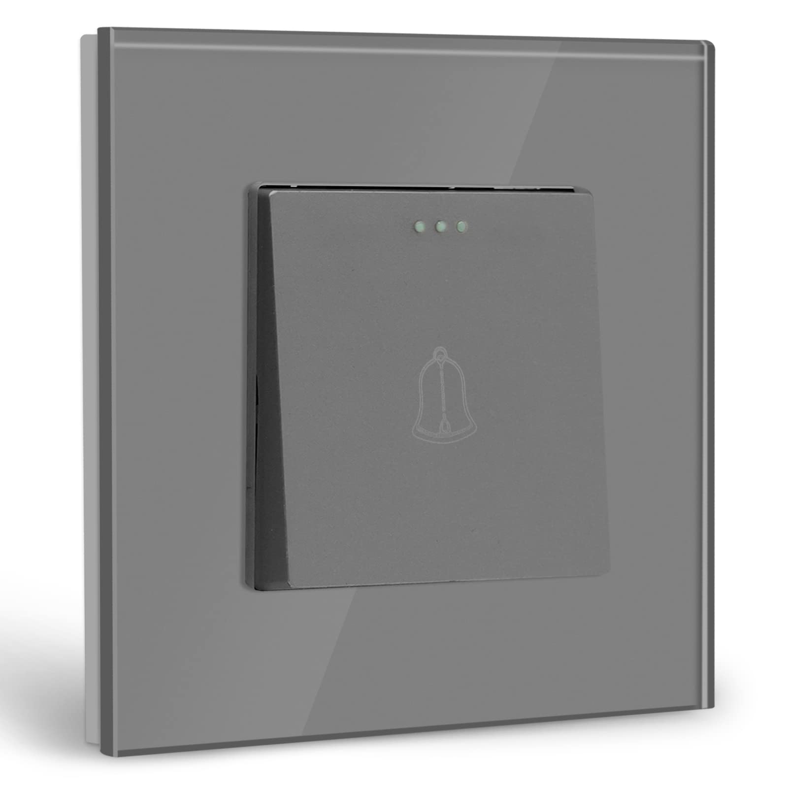 BSEED Doorbell Push Button Switch Crystal Glass Panel Wall Switches 10A 250V Door Bell Grey