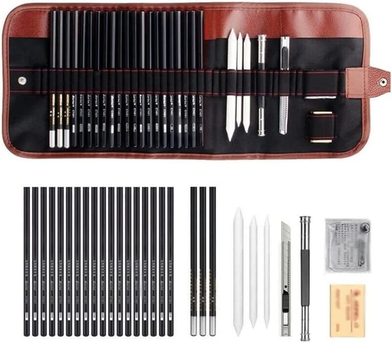 BAtlam Set Skizzenstift-Set Professionelles Skizzen-Zeichnungs-Set Bleistiftbeutel Maler Schule Schüler Künstlerbedarf (Color : A Size : 29 pcs) (A 29 pcs)