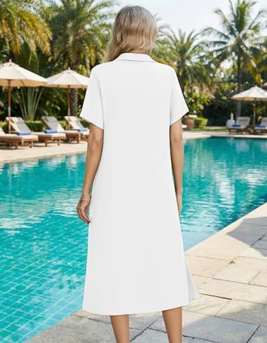 Image of HOTOUCH Womens Dress Summer Casual Midi Short Sleeve Button Down Shirt Dresses Loose Beach Cover Up with Pockets
