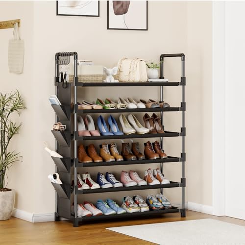 Mavivegue Schuhregal 6 Ebenen Metall mit Haken und Seitentasche – Ansicht 6