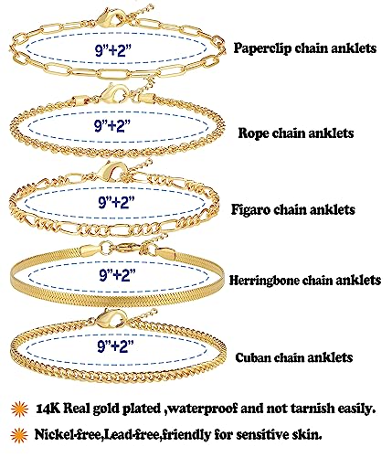 14K Gold/Sterling Silver Plated Anklet Bracelets for Women Waterproof Plus Size Cuban Link Chain Ankle Bracelet for Large Ankle 9-12inch3