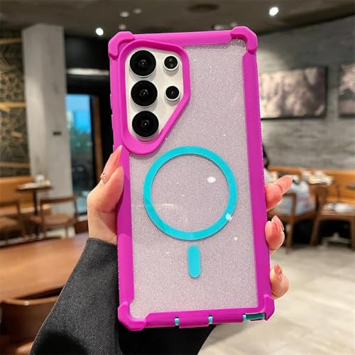 Coque Galaxy S24 antichoc transparente à paillettes rose et violette