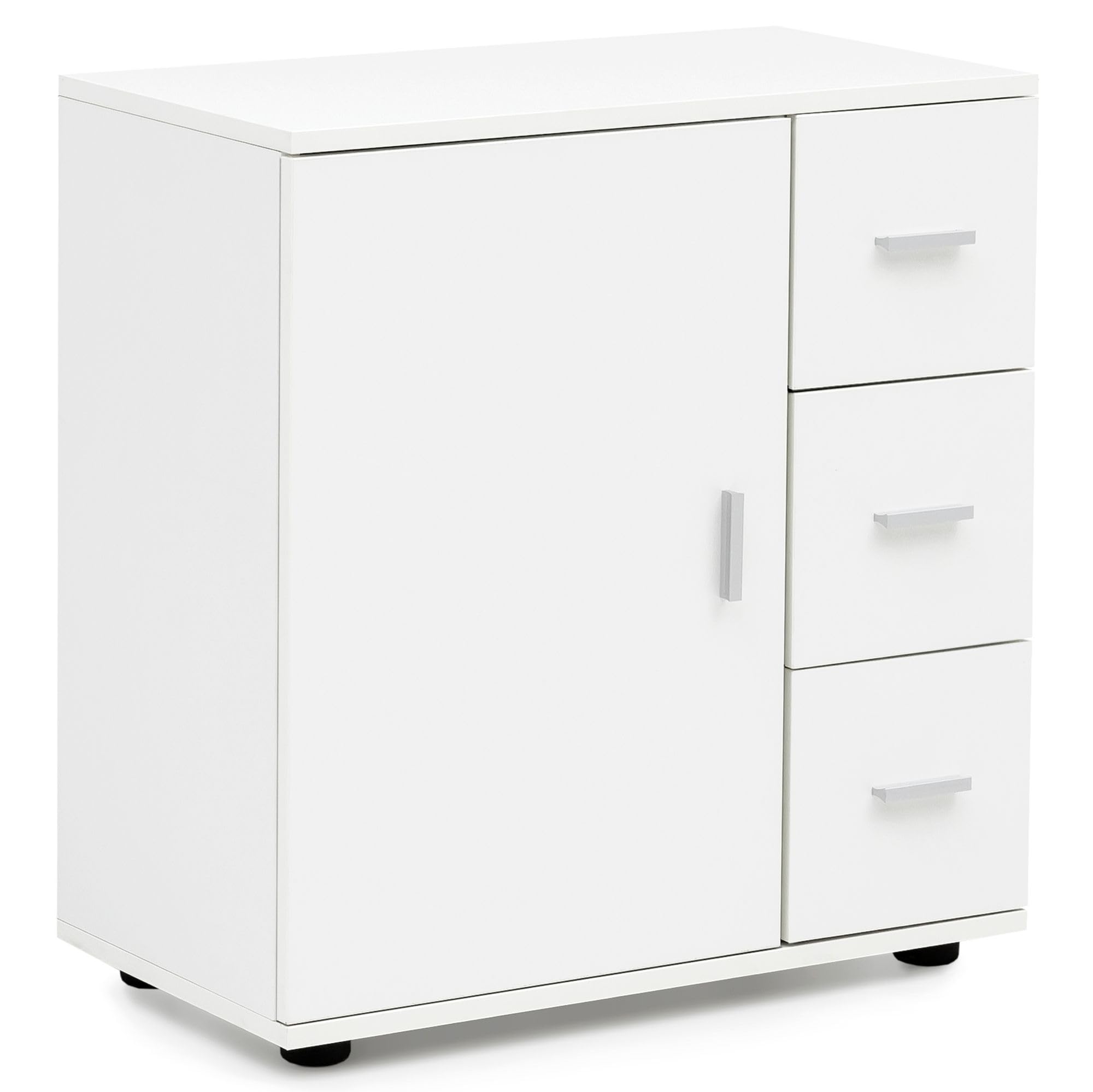 WOHNLING Mobile Bagno Midi 60x33x65,5 cm Bianco, Anta e Cassetti