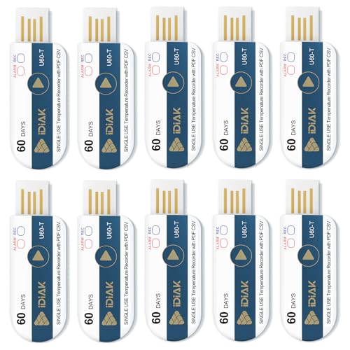 U60T 10 Pack USB Temperature Data Logger Single Use Temp Recorder with PDF and Excel Recording Thermometer 14400 Points High Accuracy 60 Days Cold Chain Transportation Fresh Tag