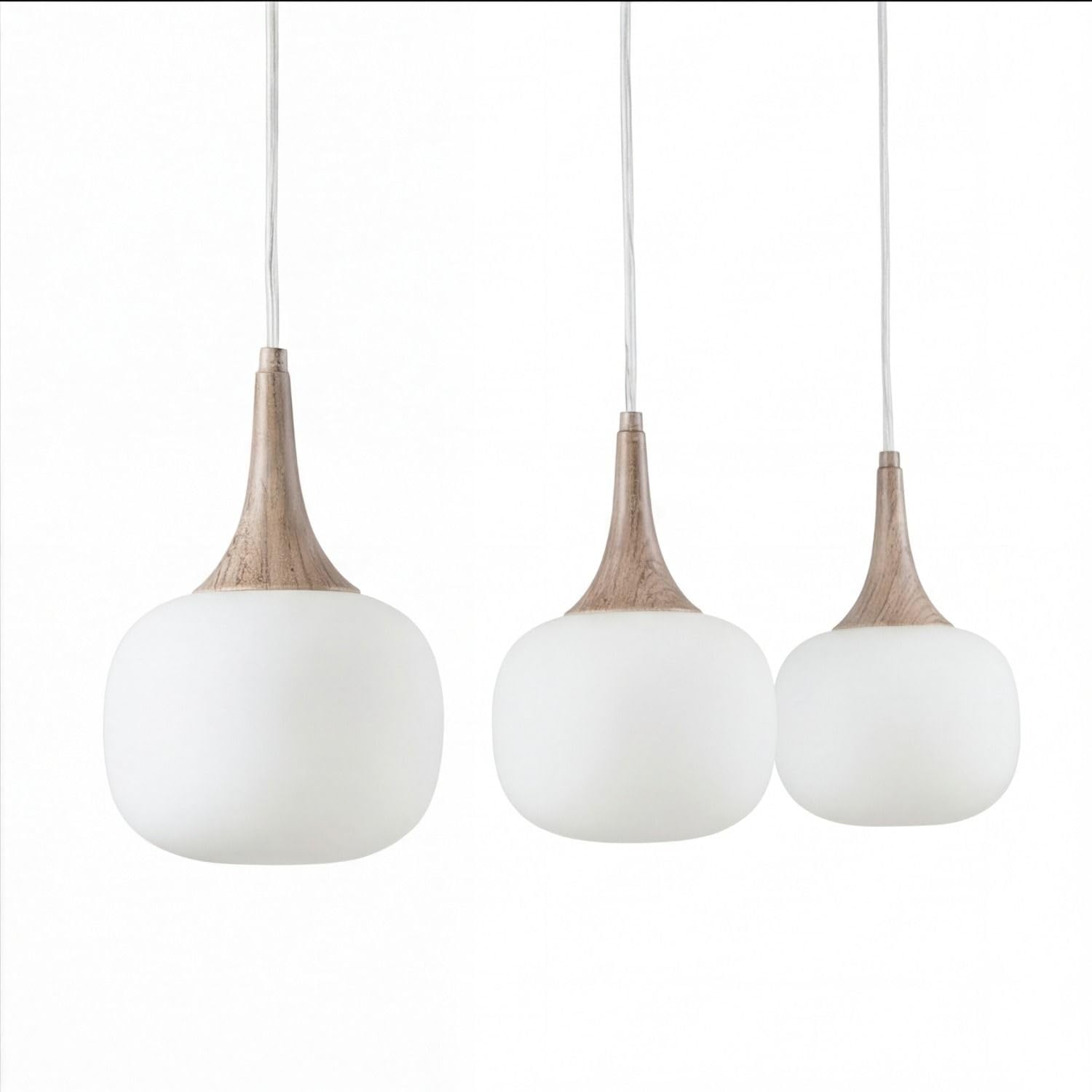 Lámpara colgante para mesa alargada moderna de vidrio y madera regulable en altura L:97 cm de tres luces E14 antideslumbrante ideal para sala de estar y comedor estilo escandinavo
