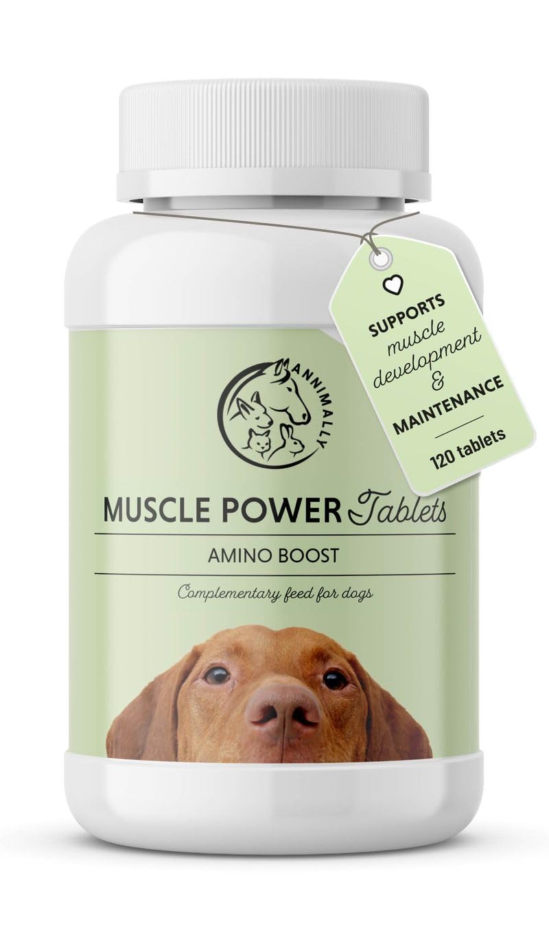 Annimally Muscle Power Tablets for Dogs 120 pcs. - Daily Supplement with Pea Protein & Siberian Ginseng for Active Dogs, Made in Germany