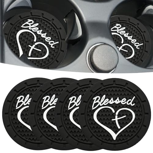 JUNAHAA Car Cup Holder Coaster, 4 Pack 2.75 Inch Diameter Waterproof Non-Slip Universal Insert Coaster, Durable, Suitable for Most Car Interior, Car Accessory for Women Men Black