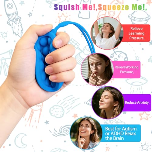 Instant Rebound Fidget Toy with Wrist Strap, No Flip Push Pop Sensory Toy, Continuous Press Bubble Toy for Kids and Adults, Silicone Stress Relief Toy, Keychain Fidget for Travel and School (Red) — view 2
