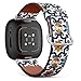 CJBROES Replacement Leather Watch Band, Compatible with Fitbit Versa 3 and Fitbit Sense of Wristband Bracelet Accessory - Vintage Flower Floral