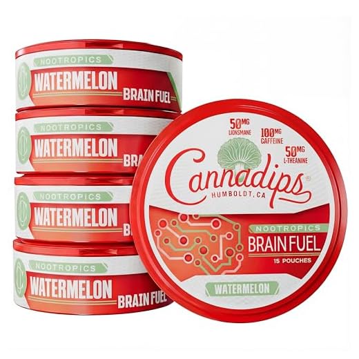 Cannadips-Watermelon Energy Nootropic Caffeine Pouches, Made in USA, 5‑Pack