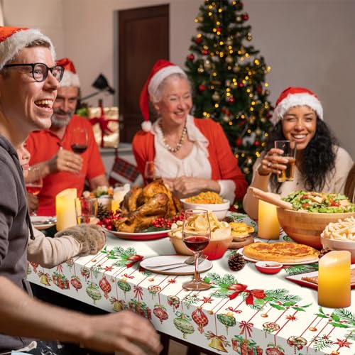Frienda 3 Pack Christmas Plastic Tablecloth Xmas Table Cover Disposable Rectangle Holiday Xmas Tablecloth for Christmas Party Decorations Supplies, 54 x 108 Inch (Ball) – Image 7
