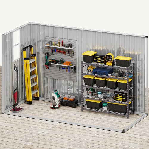 DWVO 9' x 4' Outdoor Storage Shed with Windows, Lockable Double Doors, Sloped Roof, Heavy-Duty Steel Shed for Garden & Patio, Large Backyard Tool Organizer, Dark Gray by DWVO - Image 7