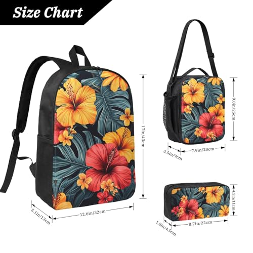 Tropical Floral Backpacks 3 Pcs Fashion Casual Backpack with Fun Graphic Cartoon Print for Travel Work2
