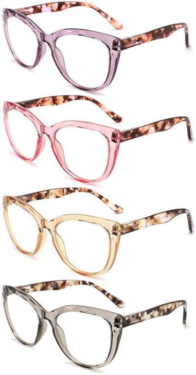 Miniatura 1 de Yuluki Paquete de 4 anteojos de lectura con bloqueo de luz azul de gran tamaño, diseño elegante para mujer con bisagra de resorte, anteojos