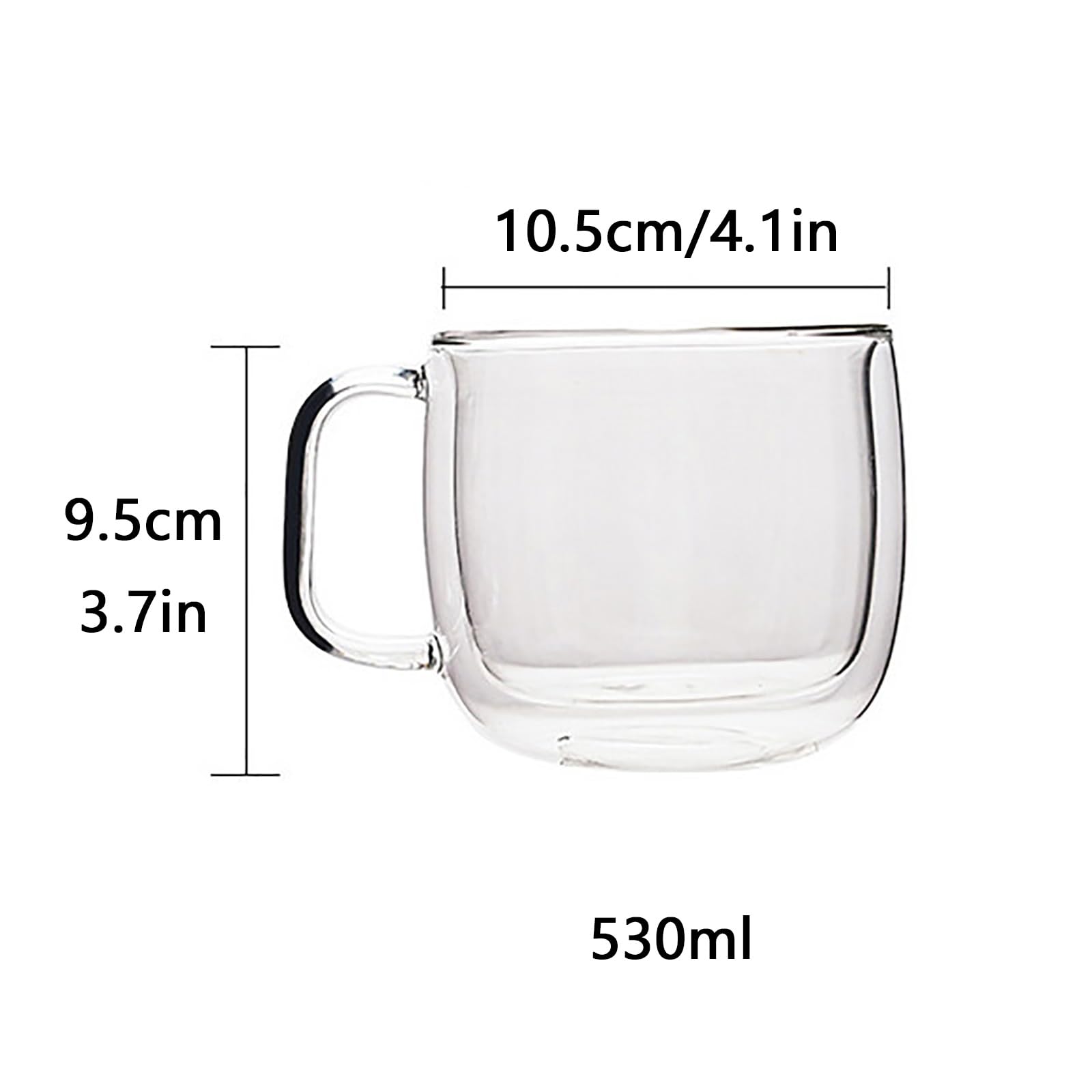 530ml / 18oz, Kubek Szklany Z Podwójnymi Ściankami, Filiżanka do Kawy Z Uchwytem, Duża Pojemność, Odporny na Wysokie Temperatury, Odpowiedni do Codziennego Użytku W Domu Lub Biurze