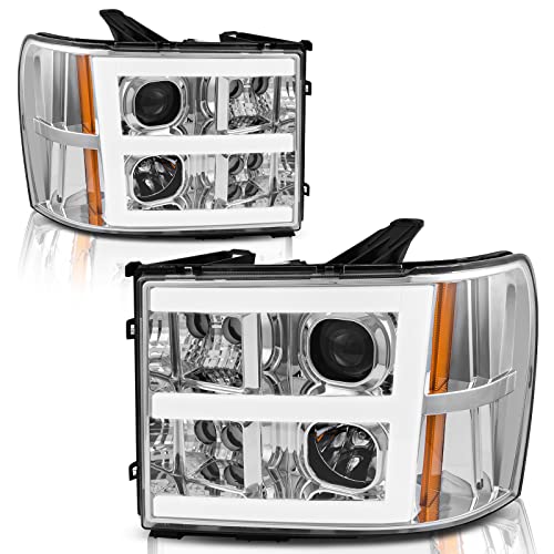AUTOSAVER88 Projector Headlights Assembly Compatible with 2007-2013 GMC Sierra 1500 07 08 09 10 11 12 13 14 Sierra 2500HD 3500HD(Chrome)