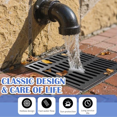 Image of Cast Iron Drain Grate, 17.3 * 4.5in Outdoor Drain Cover, B125 Class Ductile Iron Channel Drainage Grates, Heavy Duty Sewer Grate,Black Rectangle Drain Grate for Yard,Driveway,Concrete Floor.