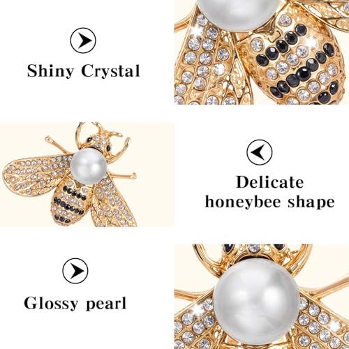 Image of Honey Bee Brooch Lapel Brooch Pins for Women Insect Themed Bee Brooches with Faux Pearl Vintage Designer Brooch Jewelry Decoration for Birthday Dating Party Anniversary