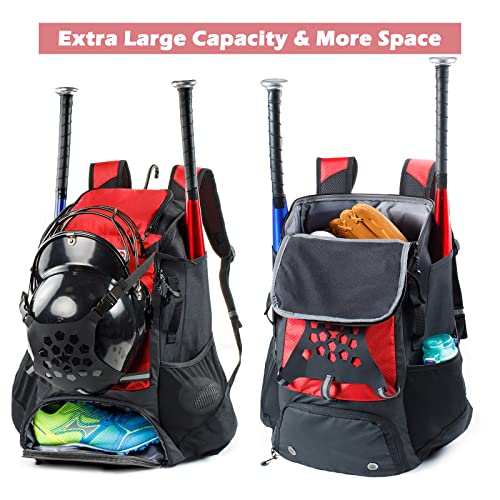 Vigegari Youth Baseball Bag, Baseball Backpack For Boys,Youth, Adults-Bat Bag, Softball Bag, T-Ball, Softball Equipment & Accessories For Bat, Glove Holder, Helmet, Shoes Compartment, Baseball Gifts #TOP3