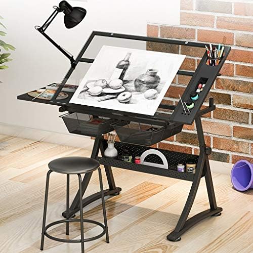 Height-Adjustable Drafting Table, Tiltable Drawing Table, Multi-Functional Drafting Table, Suitable for Home Offices and Studios.