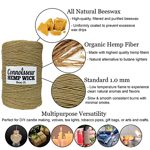 Natural Hemp Wick Spool (800 Ft) Natural Beeswax Coating | Slow Burn, Long-Lasting Refill | Diy Tea Lights, Candle Making, Tapers | Standard Dispenser Use | 1.0Mm #TOP1