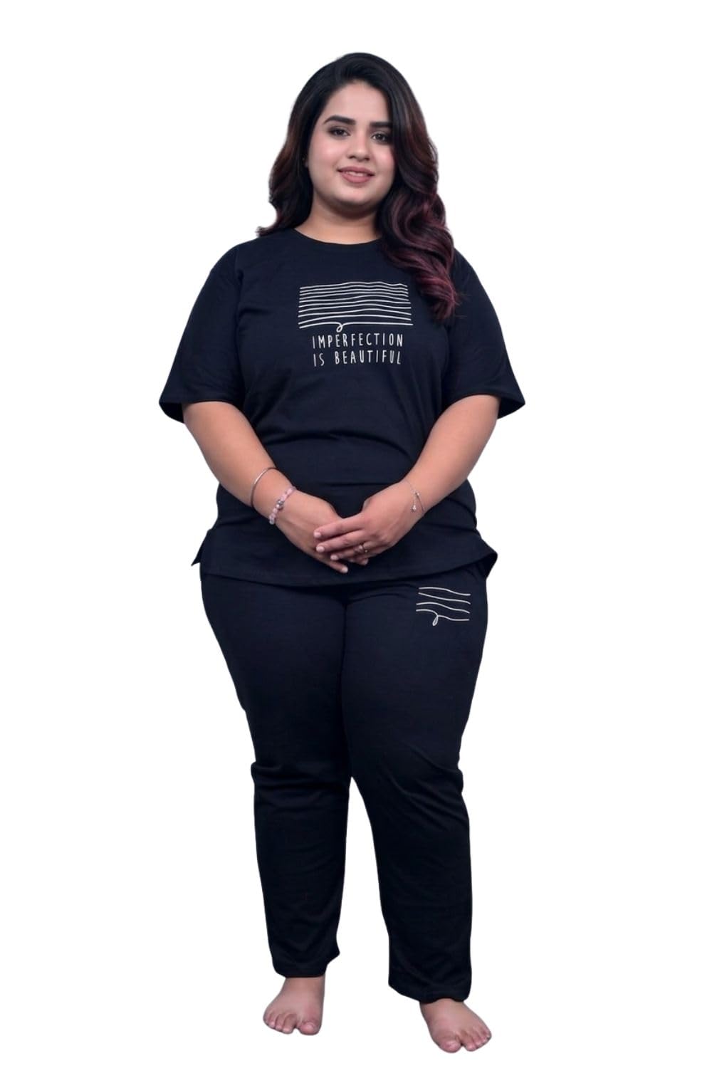 Women's Plus Size Printed, Top and Pyjama, Night Suit with Pockets-image-44