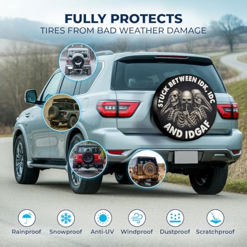 Image of GENANY Skull Scary Father's Day PVC Spare Tire Cover for RV Trailer, Waterproof, No Camera Hole, Size 14 Fits 24-27 Inch