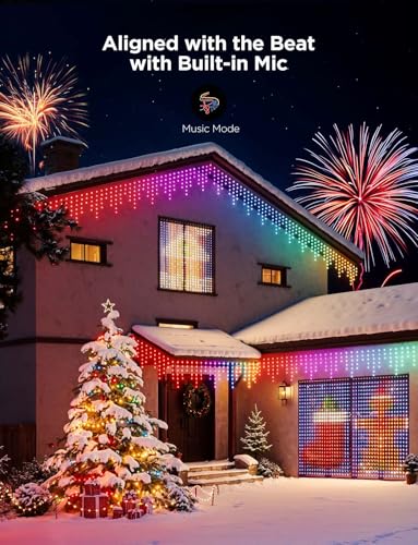 Govee Outdoor Lights Set, Includes Curtain Lights, String Lights, & Icicle Lights, House Decor for Indoors & Outdoors, RGBIC Smart LED Lights, Holly-Jolly Christmas Bundle 1 Pack Each image 4