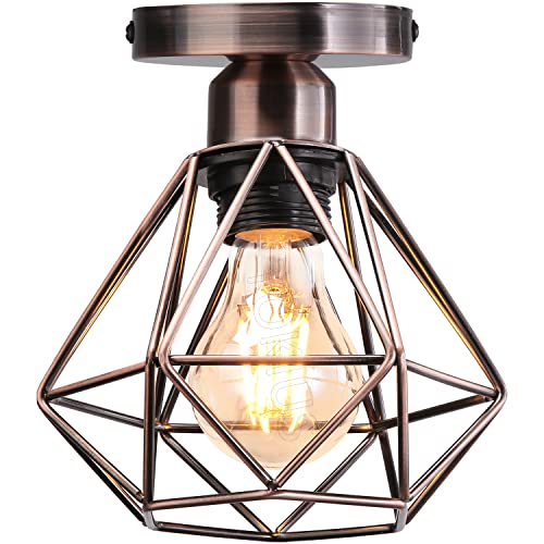 TOKIUS Lámparas de Techo Industriales Diseño de Jaula de Hierro Óxido Retro Ø 16cm Vintage Lámpara Colgante Iluminación de Techo de Interior para Pasillo Porche Cocina Dormitorio (Plafón 1 Pieza) Cover