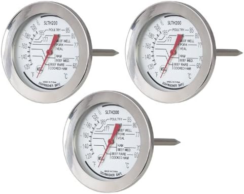 (3 Pack) Dial Meat Thermometer, 120° to 200° Fahrenheit *NSF*