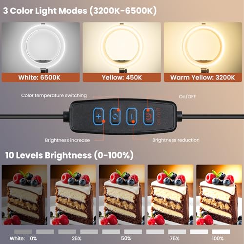 Ring Light Overhead Phone Mount with Casters, Dual-Purpose Floor/Desk Light Tripod for iPhone, Selfie Phone Tripod for Video Recording/Live Streaming/Cooking