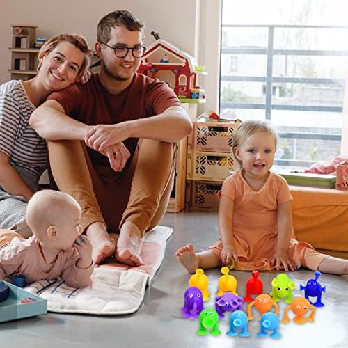 Cozlly 12PCS Suction Toys Silicone, Kids Bath Toys, Sensory Toys, Animal Shape Sucker Toys, Stress Release Toys, Building Blocks Suction Toy, Sucker Toys Silicone for Family Interactive Stress Release
