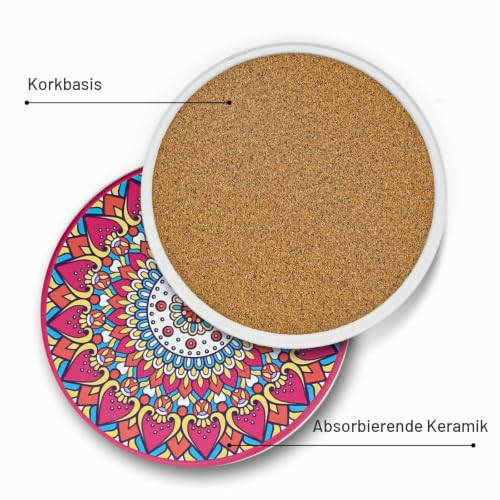 Mandala Untersetzer 8er Set, Keramik Runde Getränkeuntersetzer mit Halter Saugfähige Getränkeuntersetzer Set mit rutschfestem Korkboden &… – Ansicht 5