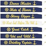 7 bandas náuticas para despedida de soltera, oro blanco 'Last Sail Before The Veil' y bandas de tribu de novia azul marino para ancla, crucero, marinero, nauti, despedida de soltera, decoración de