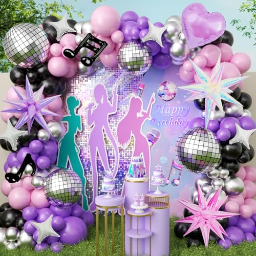 Image of JOGAMS 171Pcs Dark Kpop Balloons Arch Kit, Black Pink Purple Chrome Silver Disco Balloons for Kpop Fan Concert Music Birthday Party Photo Backdrop