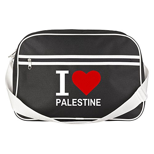 Multifanshop® Retrotasche breit - I Love Palestine - schwarz - Schultertasche Umhängetasche Tasche Cover
