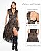 Popilush Mother of The Bride Dresses for Women Formal Wedding Guest Lace Sleeveless V Neck Maxi Shapewear Evening Split Dress Skin Black